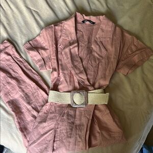 Zara Blush Pink Linen Blend Jumpsuit xs